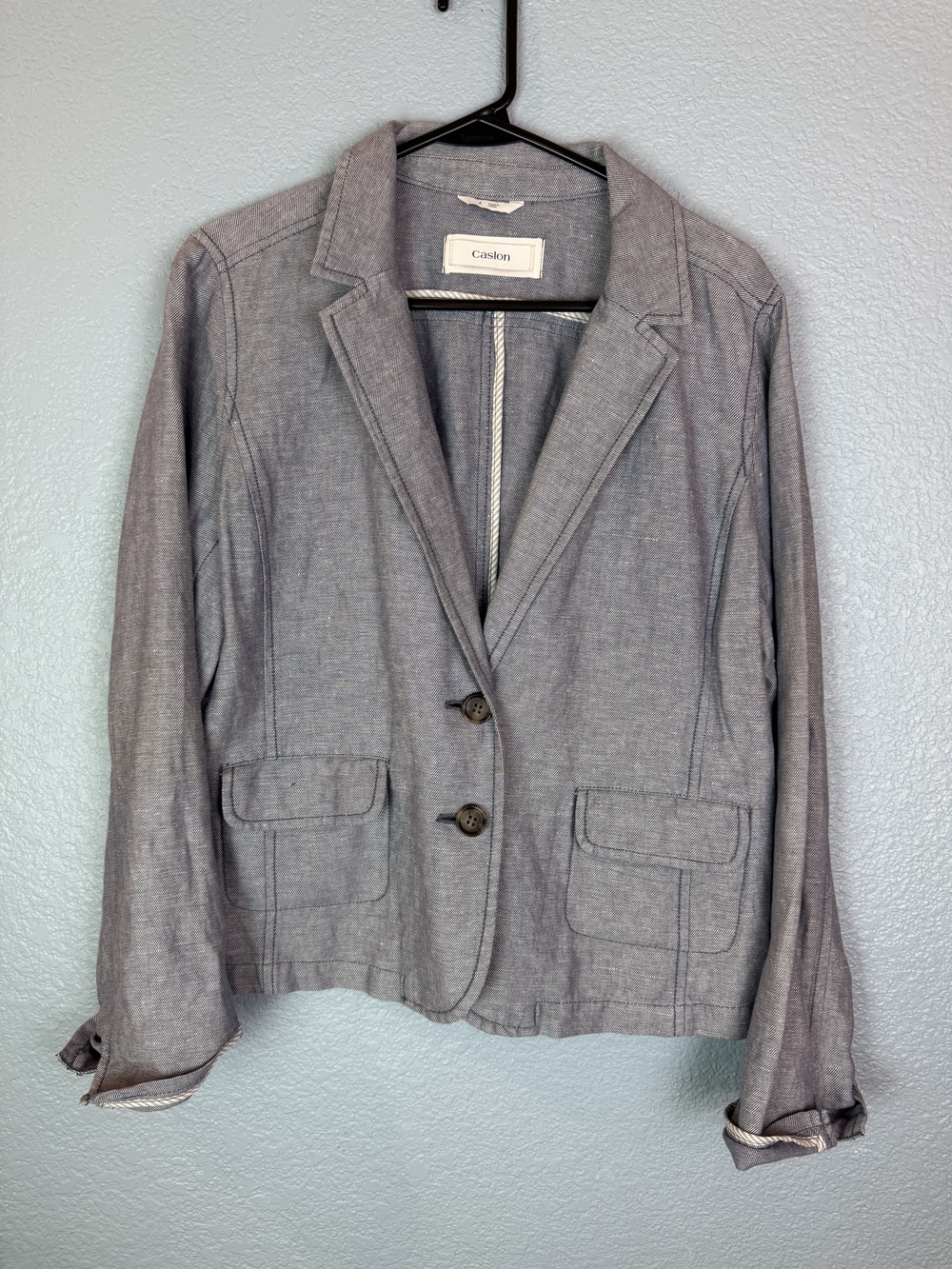 Caslon Blazer Womens Large Gray Linen Cotton Stretch Casual Work Office Jacket